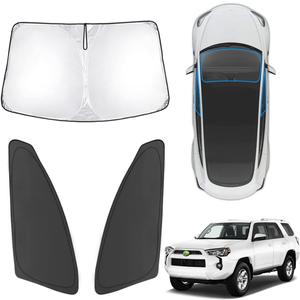 Karltys 3PCS Windshield Sun Shade for 2010-2025 Toyota 4Runner, 210T Reflective Front and Side Window Sunshade Cover Custom Fit 4-Runner, Foldable Sun Visor Protector Blocks Heat UV Rays