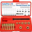Easchwork 15 Piece Metric Thread Chaser Set Master Thread Rethreading Kit Universal M6 M8 M10 M12 Sizes Thread Restorer with Case