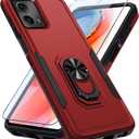 3 x Janmitta Compatible with Moto G 5G 2023 Case with Screen Protector,Heavy Duty Shockproof Full Body Protective Cover Built in Rotatable Metal Ring Holder Kickstand,Red