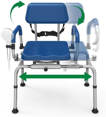 Loyoda FSA/HSA Eligible Sliding Shower Chair Tub Transfer Bench for Bathtub with Swivel Seat, Padded Shower Bench with Pivoting Arms, Height Adjustable Shower Seat, 350 lbs, Blue, Standard