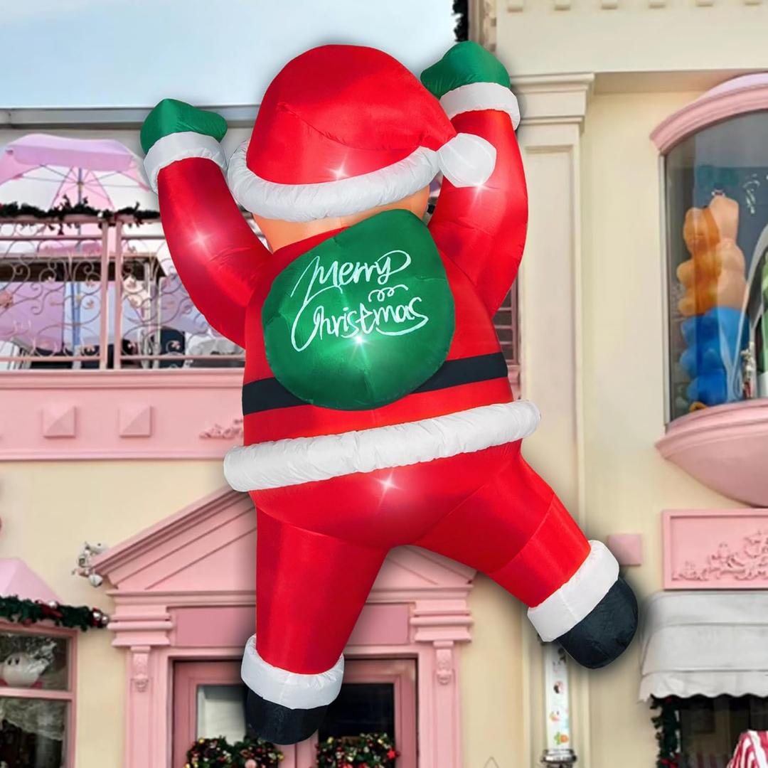 6FT Christmas Inflatables Outdoor Decorations Joy Hanging Santa Claus Gift Bag, Bright LED Lights Blow Up Giant Christmas Decor for Indoor Yard Outside Party Lawn Wall Porch Holiday