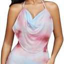 RoseSeek Women's Tie Dye Backless Halter Dresses Draped Neck Mini Bodycon Dress Night Out Outfits S
