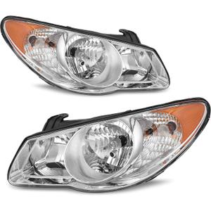 AUTOSAVER88 Headlights Assembly Compatible with 2007 2008 2009 2010 Elantra 07 08 09 10 Replacement Headlamp Chrome Housing Amber Reflector Clear Lens (Not Fit Hatchback Model)