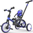besrey 5-in-1 Toddler Tricycle with Push Handle, Grow with Me Kids Trike for 1-3 Years, Balance Bike & Tricycle, Adjustable Parent Steering, Safety Seat with Backrest
