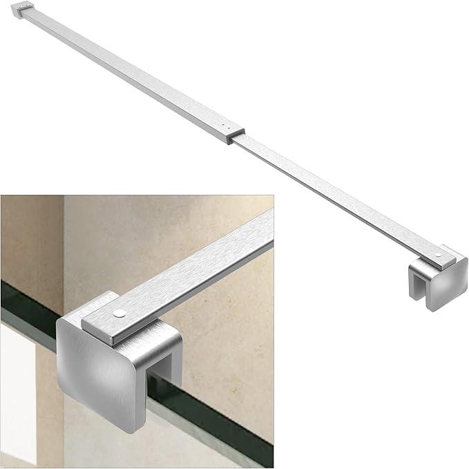 Shower Door Glass Support Bar, 26.96" to 48.54" Adjustable Stainless Steel Wall-to-Glass Shower Stabilizer Rod for 1/4", 5/16", 3/8", Brushed Nickel