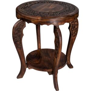 SideTable in Solid Wood With Hand Carving,End Table, 4Leg Table 18x22 Burnt
