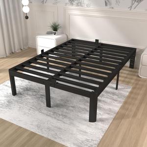 ITIMIDI 14 Inch Queen Bed Frame, Heavy Duty Metal Platform Bed Frame Queen Size, Safety Design with Rounded Corner Legs and DIY Headboard, High Load-Bearing, Noise Free, No Box Spring Needed, Black