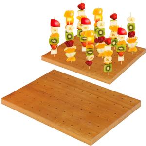 Wooden Food Skewer Holder Pick Stand and Display Holder Catering Appetizer Fruit Skewer Stand Food Display Rectangular Board with Holes for Catering(13.78 x 9.84 Inch,Rectangle Style)