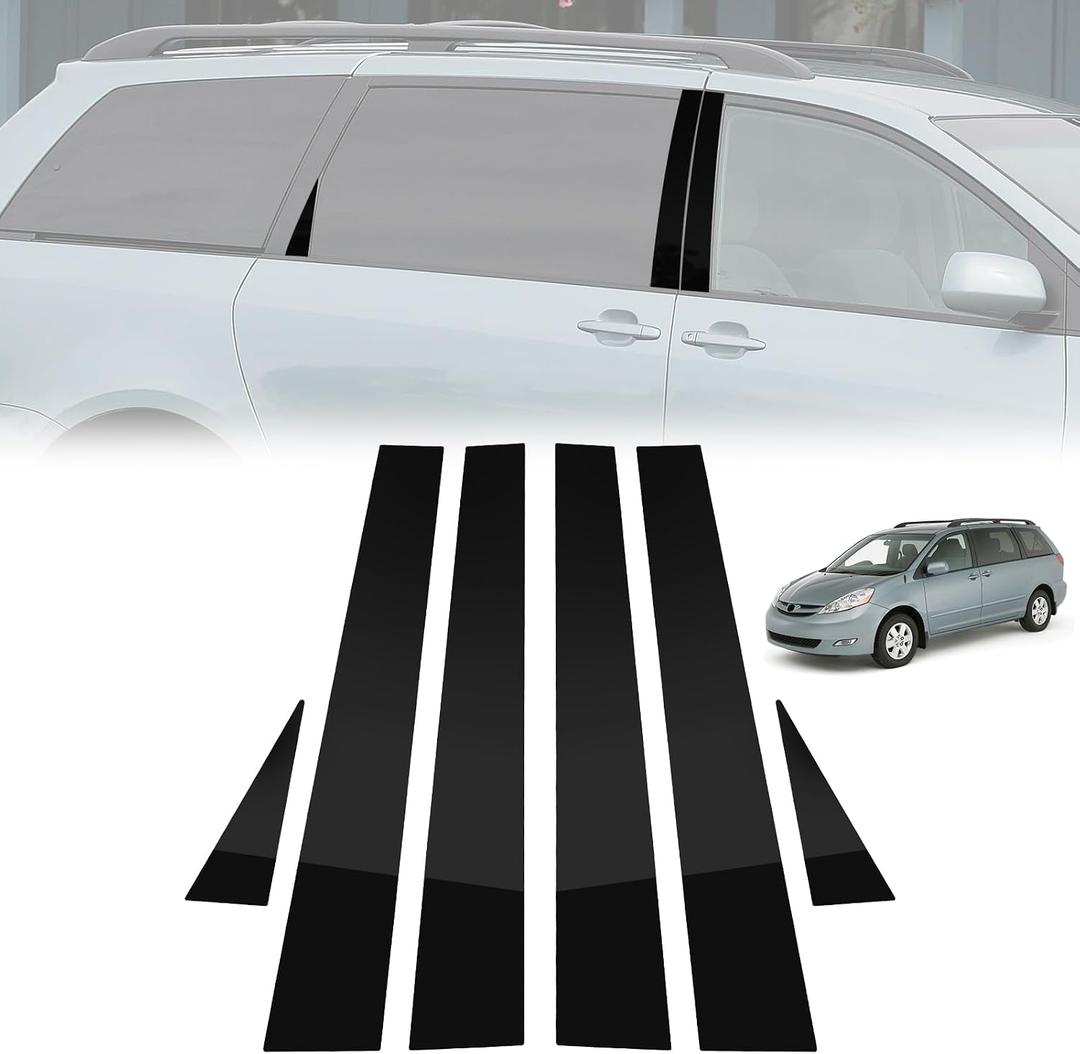 Door Pillar Covers Fit for Toyota Sienna 2004-2010,Exterior B Pillar Molding Post Trim Overlay,Pre-Cut Side Pillar Cover Trim Protector,Anti-Scratch,6PCS,Glossy Black