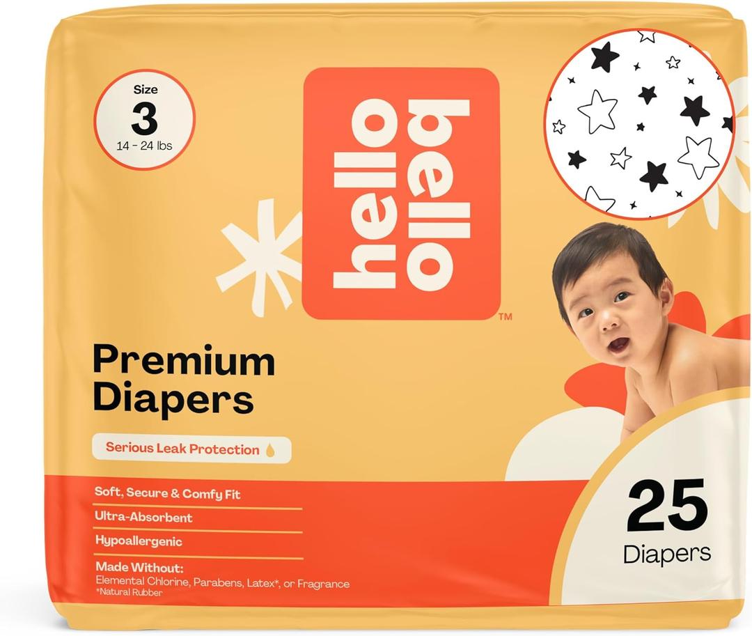 Hello Bello Diapers, Size 3 (14-24 lbs) Superstars, 25 Count of Premium Disposable Baby Diapers, Hypoallergenic with Soft, Cloth-Like Feel