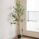 Sunnydaze Fake Olive Tree - 5ft Tall Faux Olive Tree with Pot - Indoor Artificial Plant with Black Weighted Base and Silk Leaves