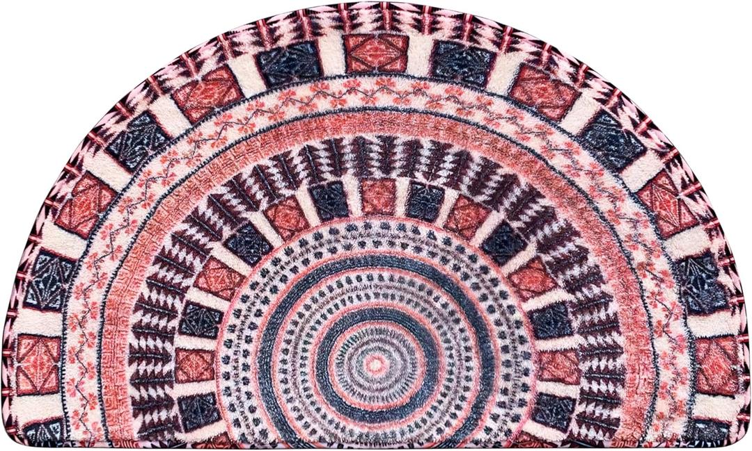 Semi Round Boho Bathmat Sun and Moon Fun Bath Mat Non Slip Washable Bathroom Decor Half Circle Bohemian Home Floor Doormat Semicircle Indoor Rug (Boho Eye, Short Pile)