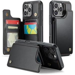 JEEHOOD Compatible with iPhone 16 Pro Max 6.9" Wallet Case with Card Holder RFID Blocking for Women Men, Double Magnetic Clasp Kickstand Shockproof Phone Case Fit for iPhone 16 Pro Max, Black