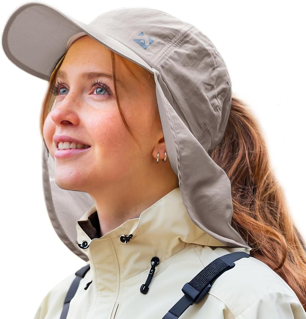 TOP-EX L/ XL Ponytail Baseball Cap with Neck Flap Sun Hats for Women UV Protection Ladies Summer Gardening Hat Water Resistant Outdoor Fishing Hiking Camping Hat Grey Large