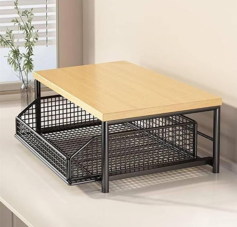 Extendable Microwave Oven Rack, Kitchen Microwave Countertop Stand,2 Tier Microwave Stand with Drawer Black for Kitchen Organizers and Storage, No Installation Required
