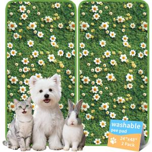 Washable Pee Pads for Dogs, Reusable Puppy Potty Training Pads, Ultra-Absorbent Thick Waterproof Leak-Proof Non-Slip Pads & Mat for Crate, Playpen, Floor, Whelping & Housebreaking , 2 Pack 24"x48"