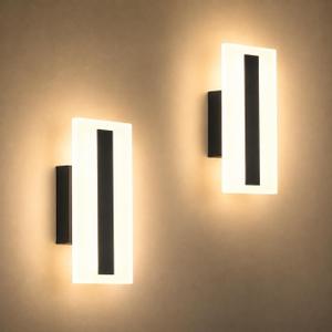 Modern Dimmable LED Wall Sconces Set of 2, 7W Black Wall Lights 3000K Warm White, Hardwired Indoor Wall Sconce with Acrylic Shade Wall Mount Light Fixtures for Bedroom, Hallway, Stairway, Living Room Black-Warm White-Dimmable, 2 Pack