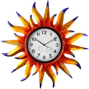 Jusimux Large Sun Outdoor Clock with Thermometer & Hygrometer Combo, Silent No-Ticking Indoor Outdoor Wall Clock, Waterproof Quartz Clock for Patio,Kitchen, Living Room,Bathroom,Garden，25 Inch Violet