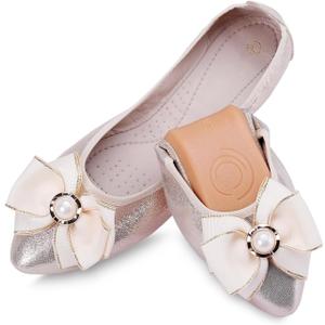 Womens Foldable Ballet Flats Bling Rhinestone Pointed Toe Comfort Slip On Walk Work Loafers Bridal Dress Shoes (10, 2-gold)