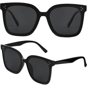 Trendy TAC Polarized Square Sunglasses for Women Men, Oversized Lightweight TR90 Frame UV400 Protection (Black)