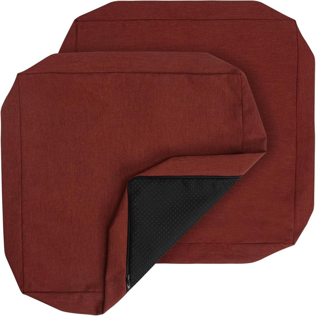 FUNHOME Outdoor Cushion Covers 22 x 22 x 4 inch,Set of 2,Non-Slip Grips Bottom,Replacement Cushion Covers for Garden Patio Furniture Couch Chair,Fade-Resistant Slipcover Only,No Insert(Dark Red)