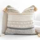 Gray Boho Throw Pillow Cover 20x20 Grey Decorative Accent Pillow for Couch Square Woven Textured Pillowcase Modern Farmhouse Pillow for Bed Bohemian Pillow Cover (Pack of 1) (20" x 20" (Pack of 1))