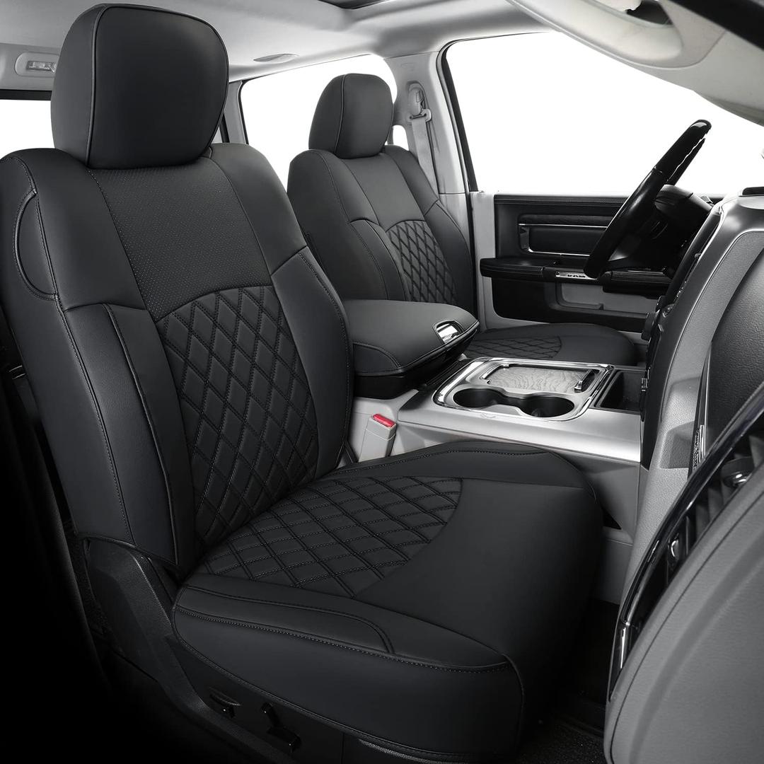 FEELiT Waterproof Seat Covers Full Set, Custom Fit 2011-2018 Ram 1500 &Some 2011-2025 2026 Ram 2500&3500 Bighorn Laramie Limited Longhorn Pickup with 4/6 Split Curved Rear Seat (02-Full Set, Black)