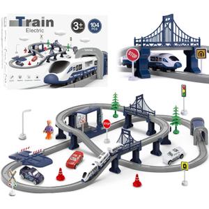 Train Sets for Boys 4-7, Battery Operated Train Set with Tracks(Magnetic Connection), Compatible with Thomas, Brio, Chuggington, Gifts for 3 4 5 6 Years Old (City)