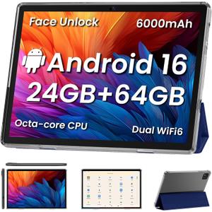 COLORROOM Android16 Tablet, 10inch Tablets, Octa Core CPU, 24GB+64GB+512GB Expansion, 6000mAh Battery+18W Fast Charging, Dual WiFi, Dual Cameras, Widevine L1 Google Kids Space, Blue