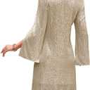COOAN Wedding Guest Cocktail & Formal Dresses for Women - Lace Sequin Prom Evening Dress (Beige, M)