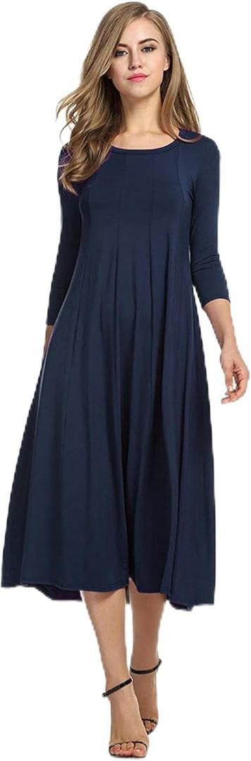 HOTOUCH Women's 3/4 Sleeve A-line and Flare Midi Long Dress (Medium)
