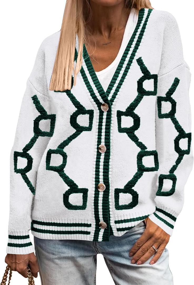 PRETTYGARDEN Women's Spring Fall Chunky Knit Cardigan Sweaters Casual Open Front Button Up Winter Coats Outerwear (White, XL)