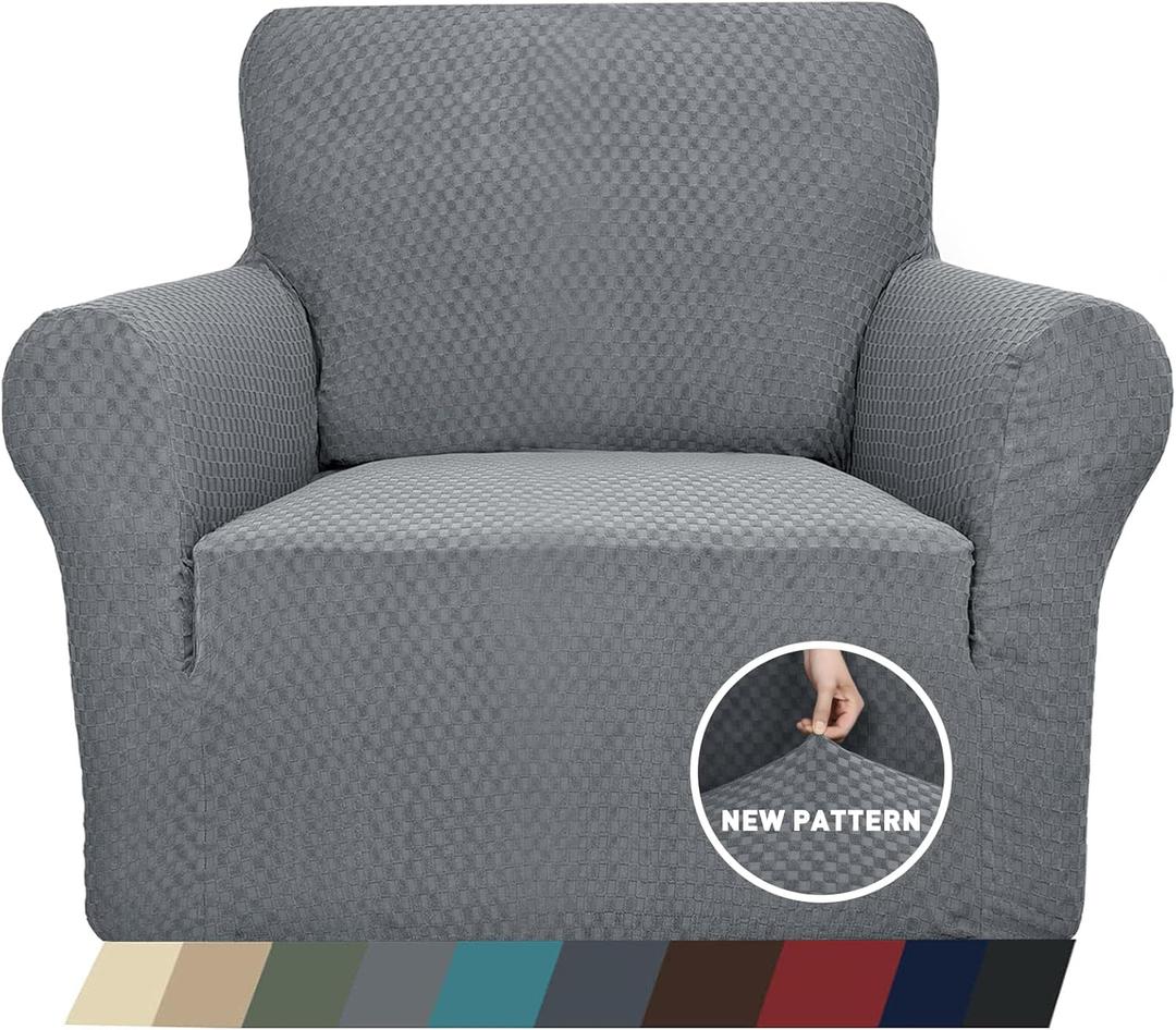 ZNSAYOTX 1 Piece Jacquard Chair Slipcovers for Living Room High Stretch Chair Covers with Arms Anti Slip Pets Friendly Couch Sofa Armchair Cover Furniture Protector (Chair, Light Grey) (Small (31"-46"))