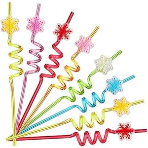 24 Reusable Snowflake Straws for Snowflake Winter Party Supplies Favors Wonderland Frozen Birthday - Christmas Gift with 2 Cleaning Brushes, 5 Pack