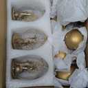 DN DECONATION 9Pcs Easter Hanging Ornaments Set, Gold Speckled Plastic Eggs & Glass Dome with Bunny Bird, Jute Hanging Rope for Tree Home Table Decor, Luxury Spring Gift & Party Decorations