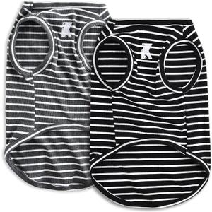 Koneseve Dog Shirt Vest Lightweight Stretchy Dog T-Shirts Soft Cool Sleeveless Stripe Vests Breathable Clothes for Puppy Kitty Cats Small Medium Large Dogs 2 Pack Black + Grey [ 2XL ]