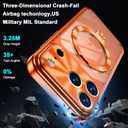 for iPhone 17 Pro Max Case with 360 Spin Stand & CD Metal Ring | Military-Grade Shockproof | Compatible with MagSafe & Camera Lens Protection | Slim Clear Back & Plating Anti-Yellowing (Orange)