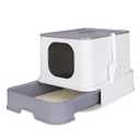 RIZZARI Millions Sold Wordwide Cat Litter Box, Large Top Entry Anti-Splashing Litter Box with Lid, Enclosed Plastic Cat Litter Box with Handy Litter Scoop, Drawer Type Cat Toilet (Pearl White)