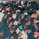 Fashionme Womens Dresses 2026 Maxi Dresses Deep V Neck Elegant Bow Tie Front Cap Sleeve Summer Floral Satin Smocked Dress, Size XL (Dark Green)