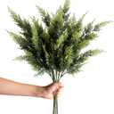 19 Pcs Christmas Cedar Pine Branches 16 Inch LED Artificial Cedar Stems Picks Christmas Greenery Picks Fir Faux Stems for DIY Crafts Xmas Winter Wreath Garland Fireplace Stairs Railing Decor