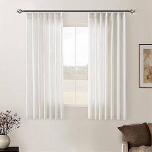 Cream Ivory Pinch Pleat Linen Short Curtains 54 Inch Long for Kitchen Pleated Hooks Rings Back Tab Light Filtering Boho Farmhouse Semi Sheer 54 Inch Curtain for Dining Room Bedroom Small Window (40"W x 54"L (Pack of 2), Natural)