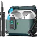 RFUNGUANGO AirPods Pro Case Cover with Secure Lock Clip, Automatic Pop-up, Full-Body Shockproof Hard Protective Cover for AirPods Pro 2/1/Gen - Pine Needle Green