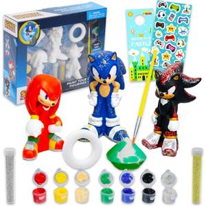 Sonic the Hedgehog Paint Your Own Figurines Set - Bundle with DIY Painting Set Featuring Sonic and More Plus Stickers | Sonic Painting Kit for Kids