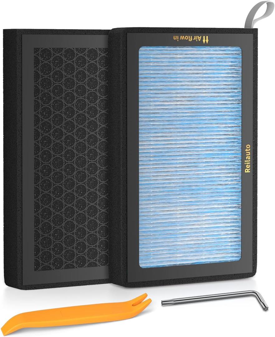 Tesla Model 3 Model Y Cabin Air Filter Accessories, 2 Pack H13 HEPA Filter Replacement with Premium Activated Carbon, 4-Stage Filtrtion Structure (2016-2025)