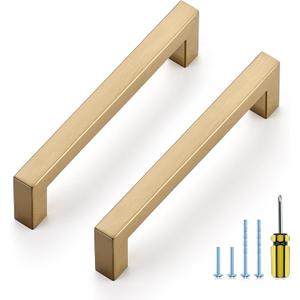 Ravinte 10 Pack Champagne Bronze Cabinet Handles 5 Inch Hole Center Stainless Steel Kitchen Square Cabinet Pulls for Dresser Drawer Cupboard Handles with Screwdriver