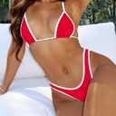 Roevite Triangle String Bikini Set for Women Halter Neck 2 Piece Swimsuit Tie Back Color Block Swimwear Cheeky Bathing Suit(Red,L) (Red, L)