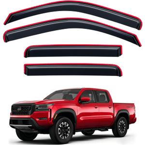 in-Channel Rain Guards for 2022-2026 Nissan Frontier Crew Cab, Window Visor Shields Vent Deflector Shade Wind Dark Smoke 2023 2024 22 23 24 25, Tape-On Outside-Mount, 4PCS