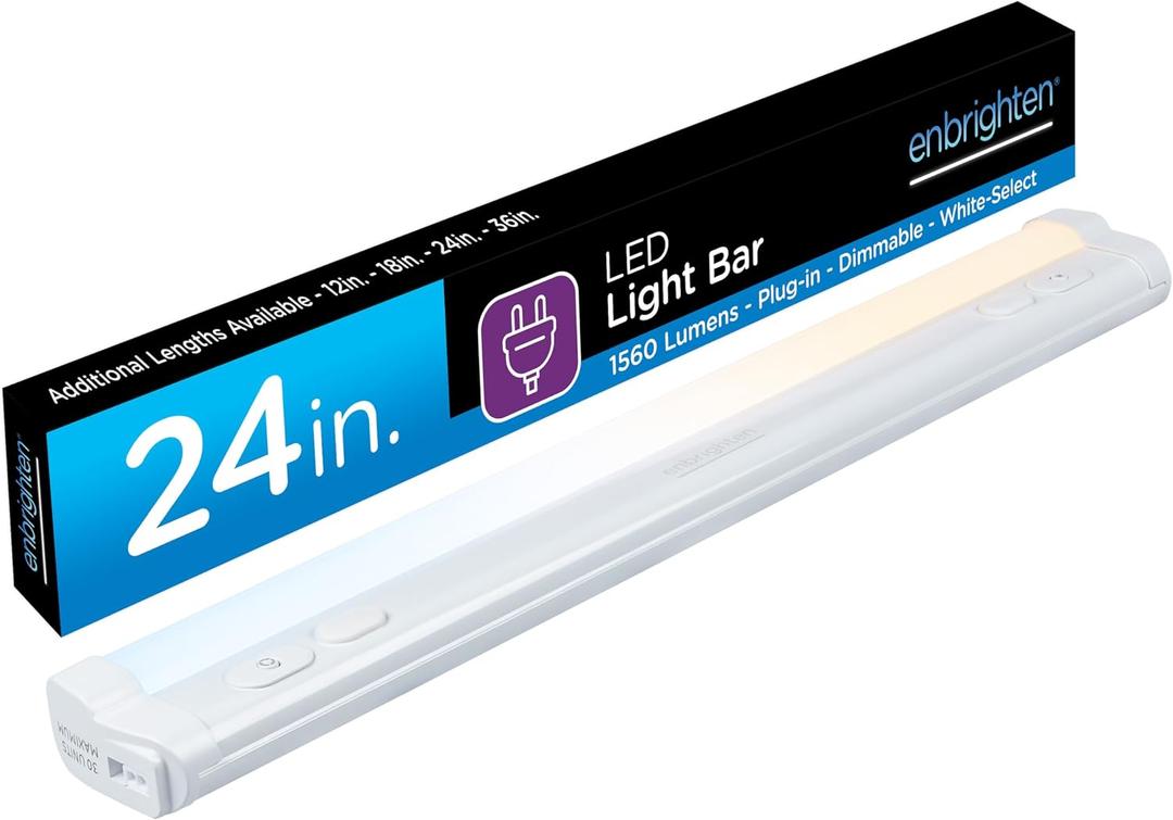 Enbrighten 24 inch Plug-in Under Cabinet Lights, 1560 Lumens, Five White Settings from (2700K-6500K), Full Range Dimmable, One-Touch Sync Control, Linkable Under Counter Lights for Kitchen 82786-T1