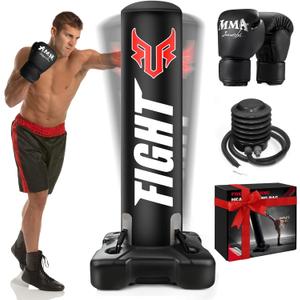 Standing Punching Bag for Adults, Upgrated Base Heavy Bag with Stand Boxing Training Equipment with MMA Gloves and Pump, 0.7mm Thickening Material Kicking Bag for Home Gym Workout Muay Thai Fitness