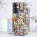 Halloween Skull Case for Samsung Galaxy A56 5G, Aesthetic Cute Flower Skeleton Phone Case Hybrid 2-Layer Hard Shell Shockproof Design Protective Cover
